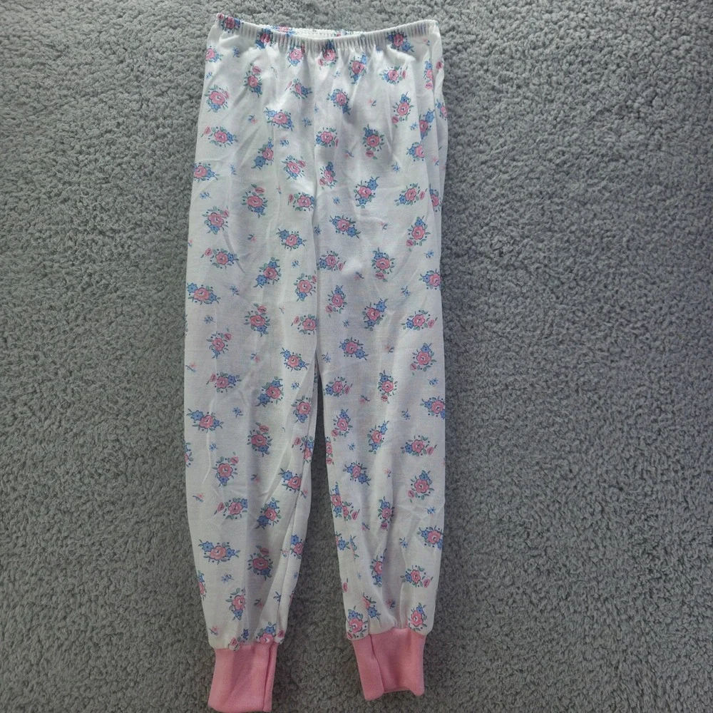 Kid Duds Vintage Girls Floral Pajama Set Size 6 Pink Blue Puffy Sleeve USA 90s